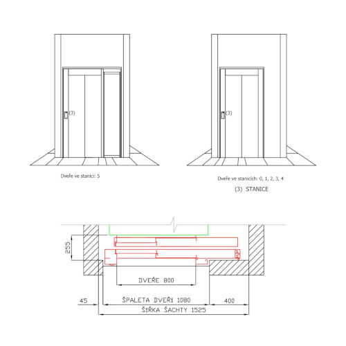 Řešení špalety dveří výtahu Orona 3G (450 kg)
